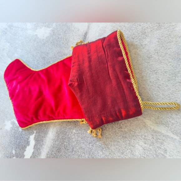 Burgundy Red Velvet & Gold Tassel Trim Christmas Stocking - Maximalist Decor - Picture 10 of 10
